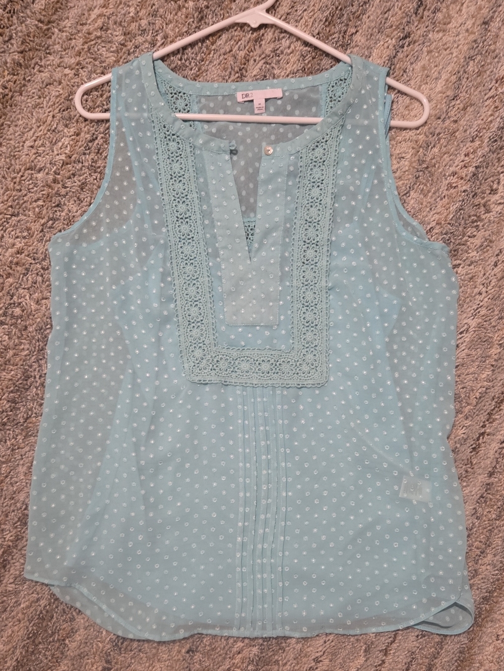 DR2 Light Blue Sleeveless Lace-Trim Polka Dot Camisole
